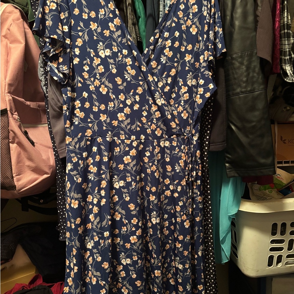 Floral Blue Wrap Dress